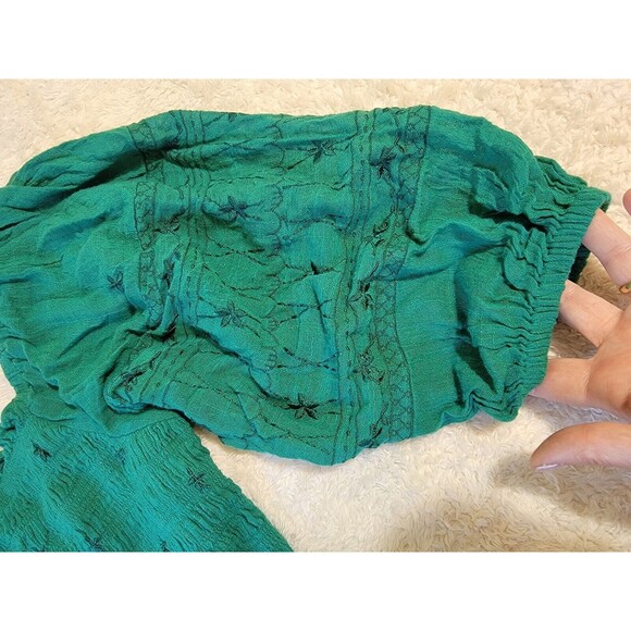 Anthropologie Bonnie Smocked Midi Dress Embroidered Green M Boho - Picture 7 of 11